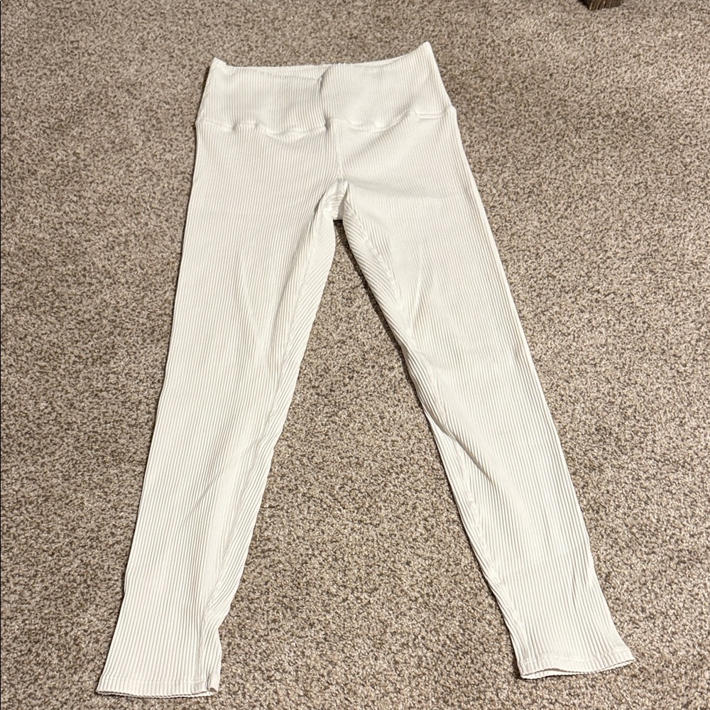 Carbon38 White Ribbed Leggings